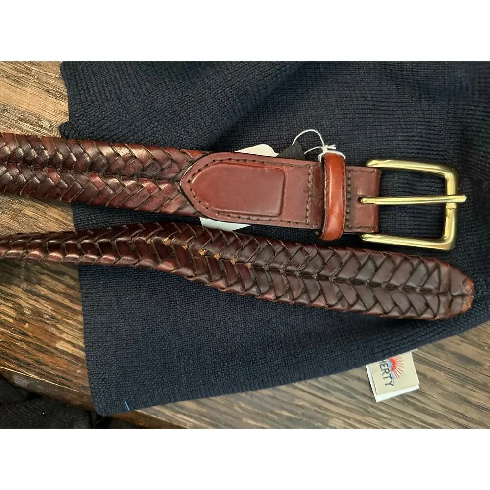 Brighton Belt Burma Braided Woven Leather Brass Buckle Brown Size 38